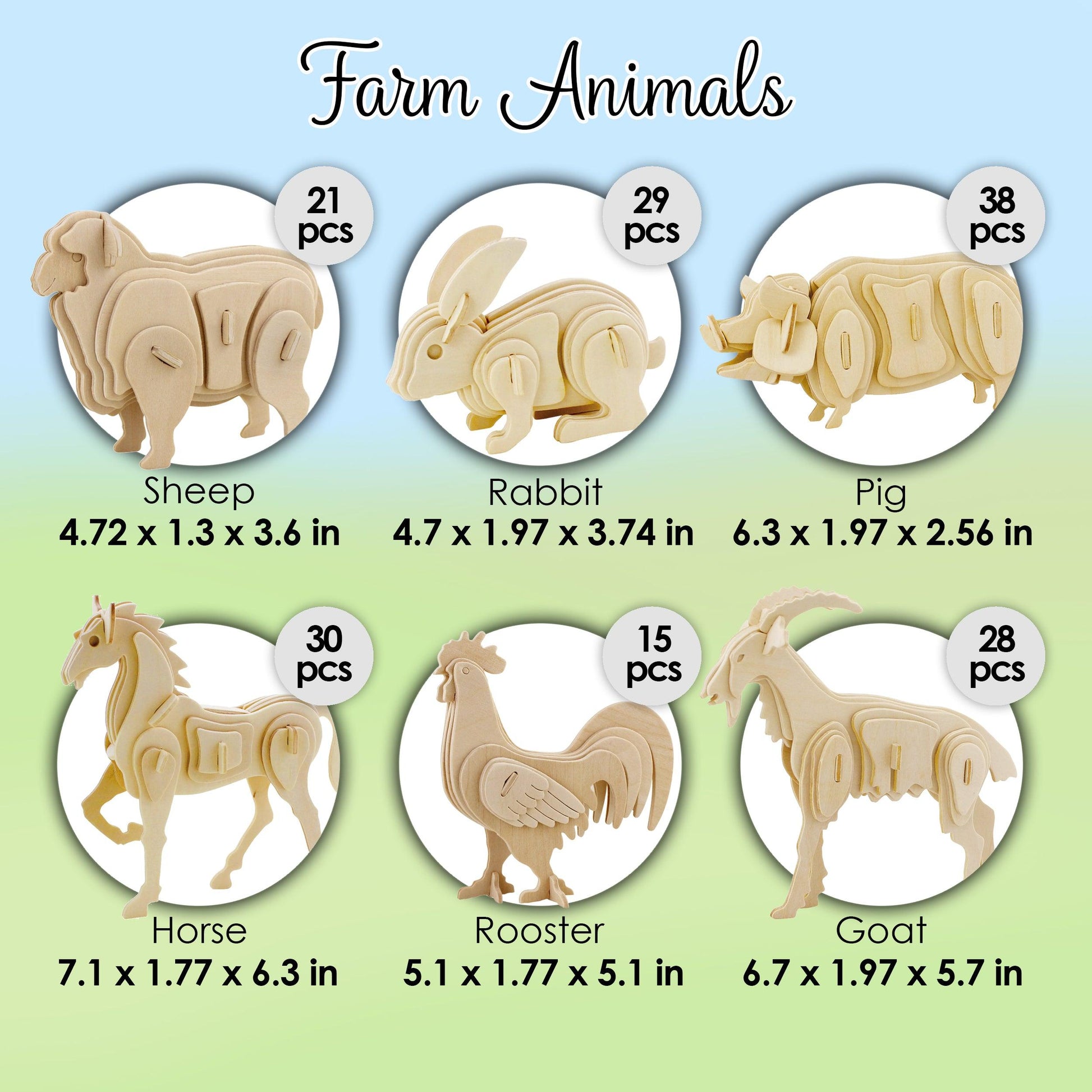 Hands Craft DIY Miniatures 3D Classic Wooden Puzzle | Farm Animals