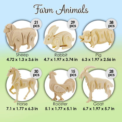 Hands Craft DIY Miniatures 3D Classic Wooden Puzzle | Farm Animals