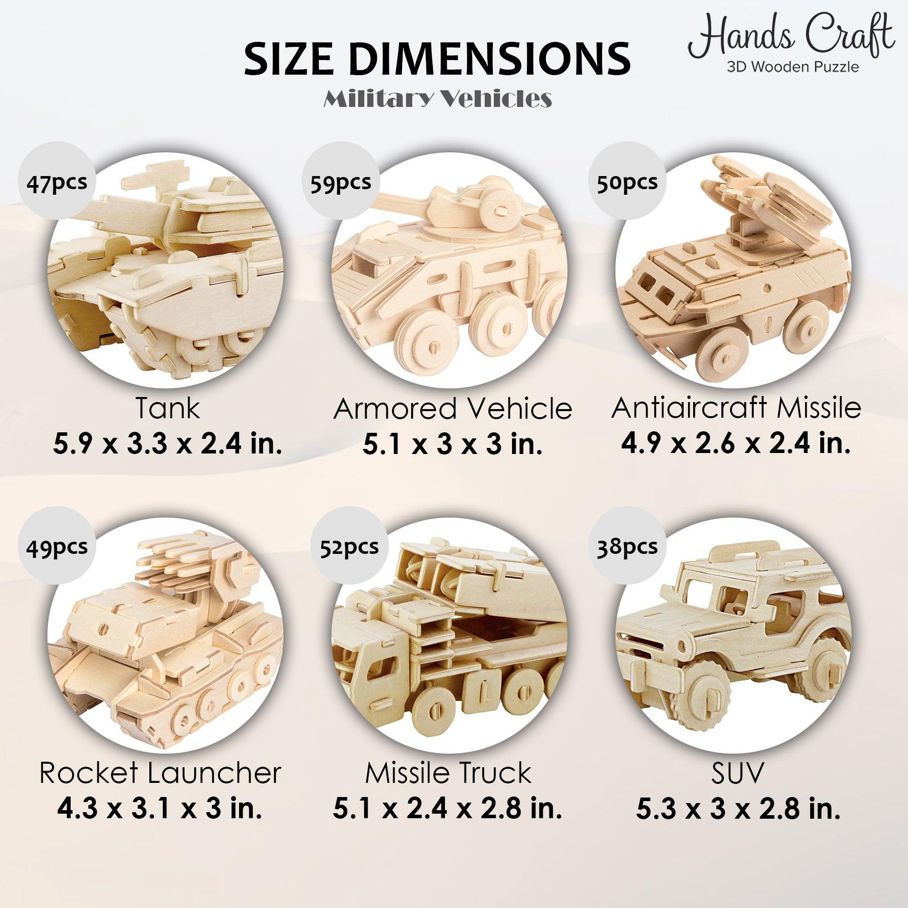 Hands Craft DIY Miniatures 3D Classic Wooden Puzzle | Military Vehicles