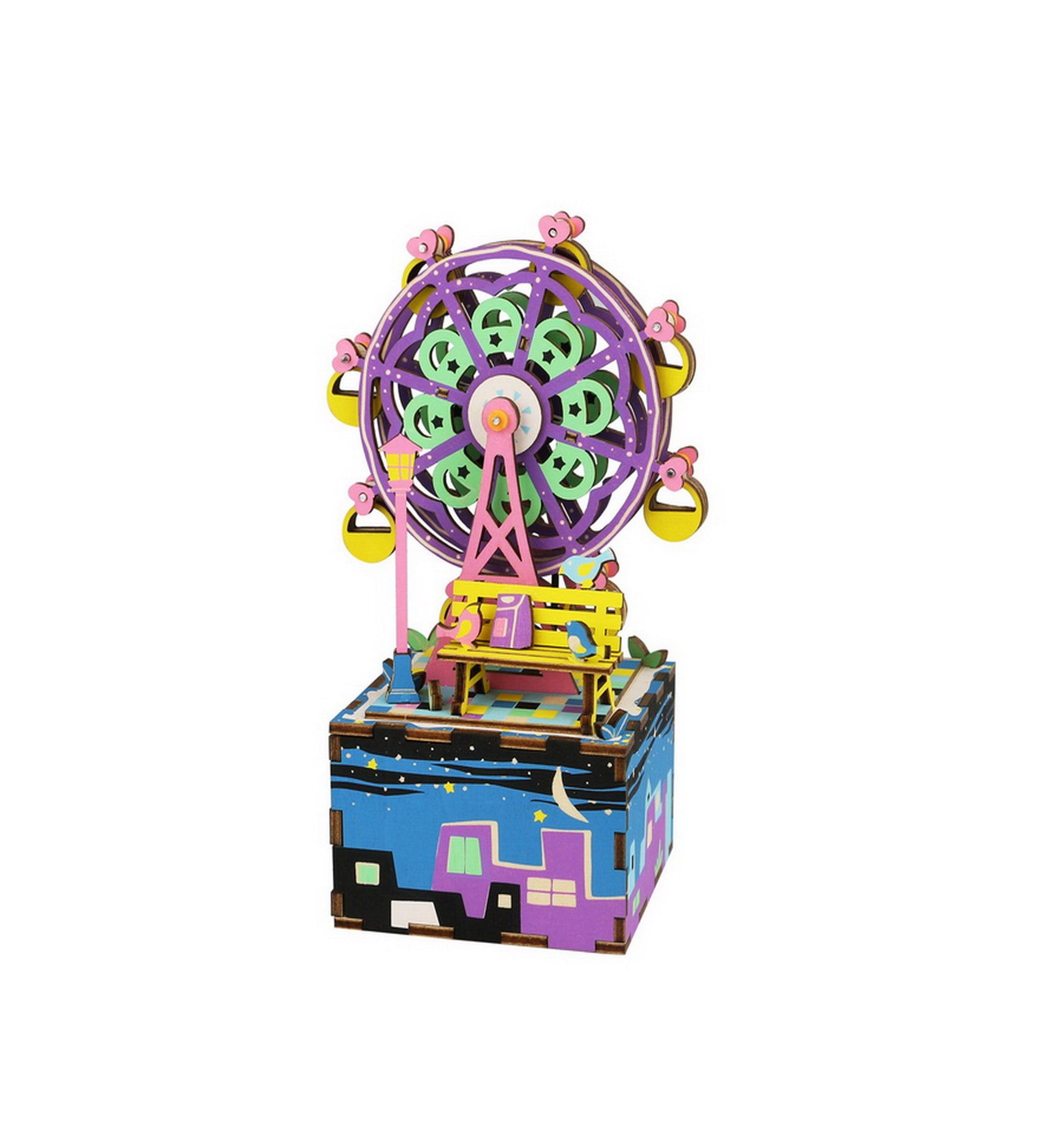 Hands Craft DIY Miniatures 3D Wooden Music Box Puzzle | Purple Ferris Wheel