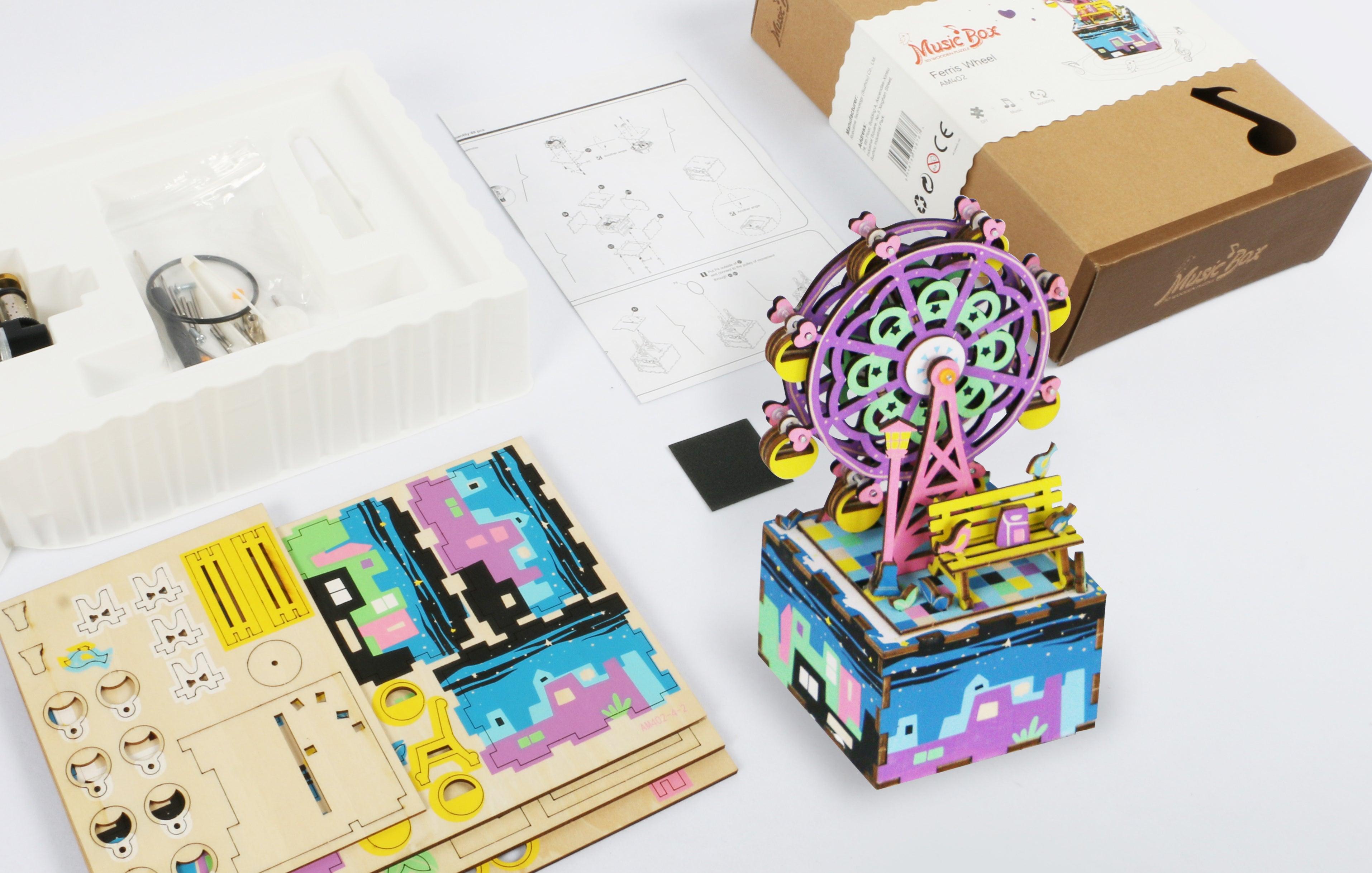 Hands Craft DIY Miniatures 3D Wooden Music Box Puzzle | Purple Ferris Wheel