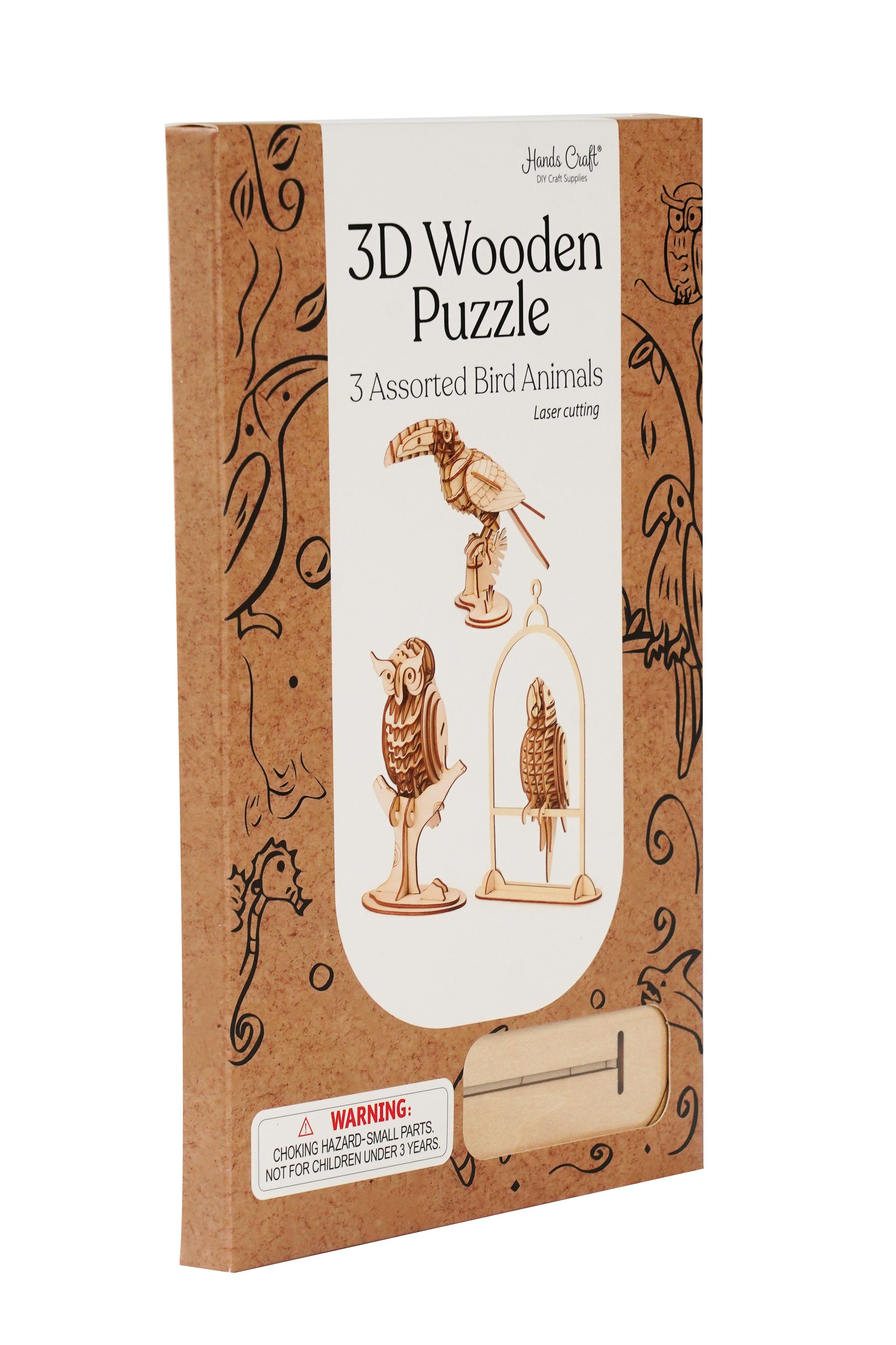 Hands Craft DIY Miniatures 3D Wooden Puzzle | Birds Animals (3-Pack)