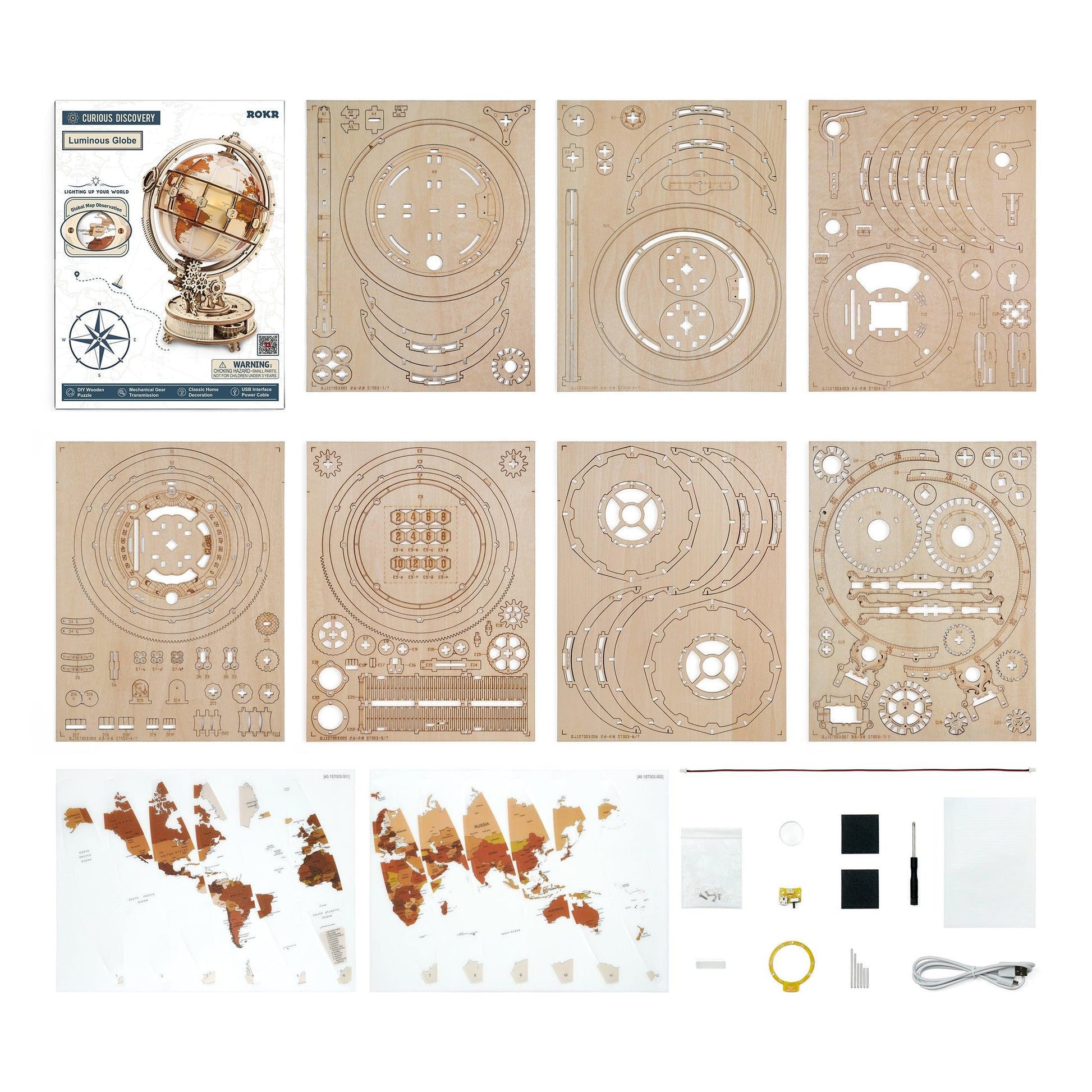Hands Craft DIY Miniatures 3D Wooden Puzzle | Luminous Globe w/ LED Lights