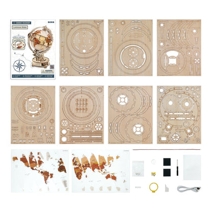 Hands Craft DIY Miniatures 3D Wooden Puzzle | Luminous Globe w/ LED Lights
