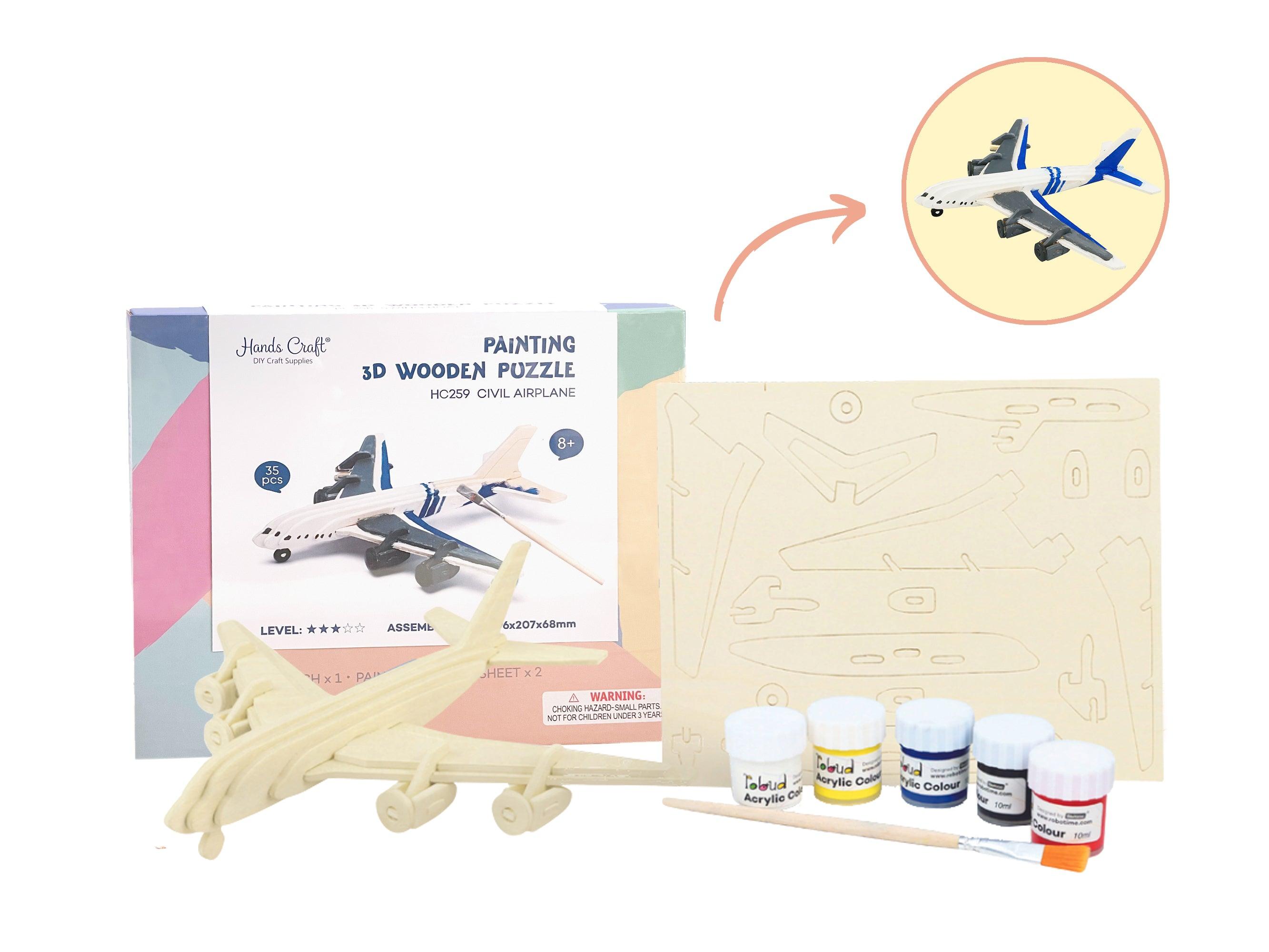 Hands Craft DIY Miniatures 3D Wooden Puzzle Paint Kit | Civil Airplane