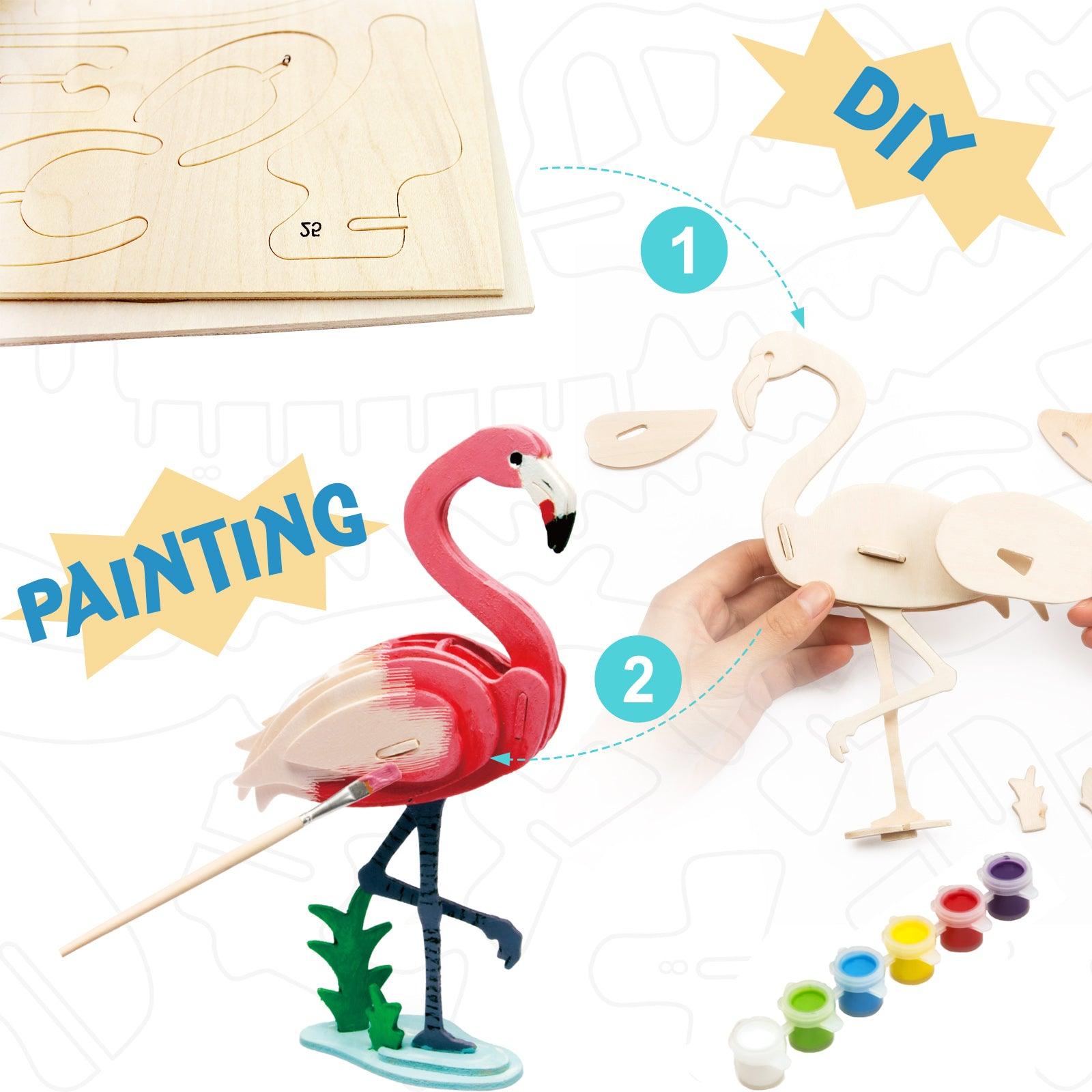 Hands Craft DIY Miniatures 3D Wooden Puzzle Paint Kit | Flamingo