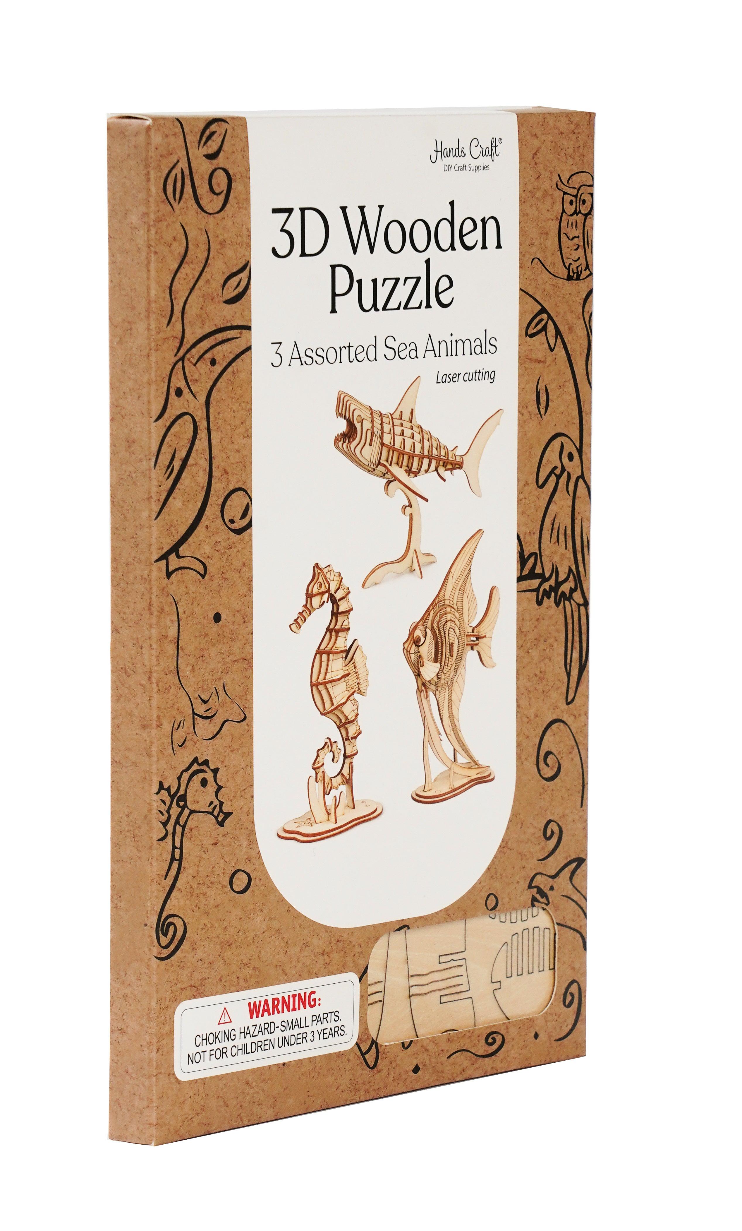 Hands Craft DIY Miniatures 3D Wooden Puzzle | Sea Animals (3-Pack)