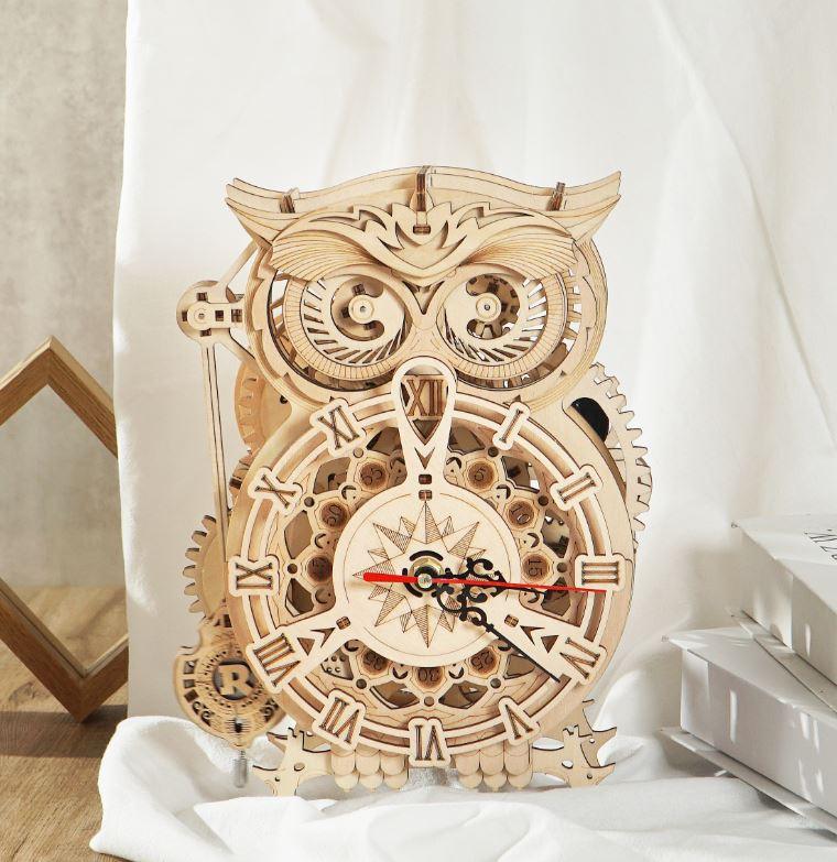 Hands Craft DIY Miniatures Mechanical 3D Wooden Puzzle | Owl Clock