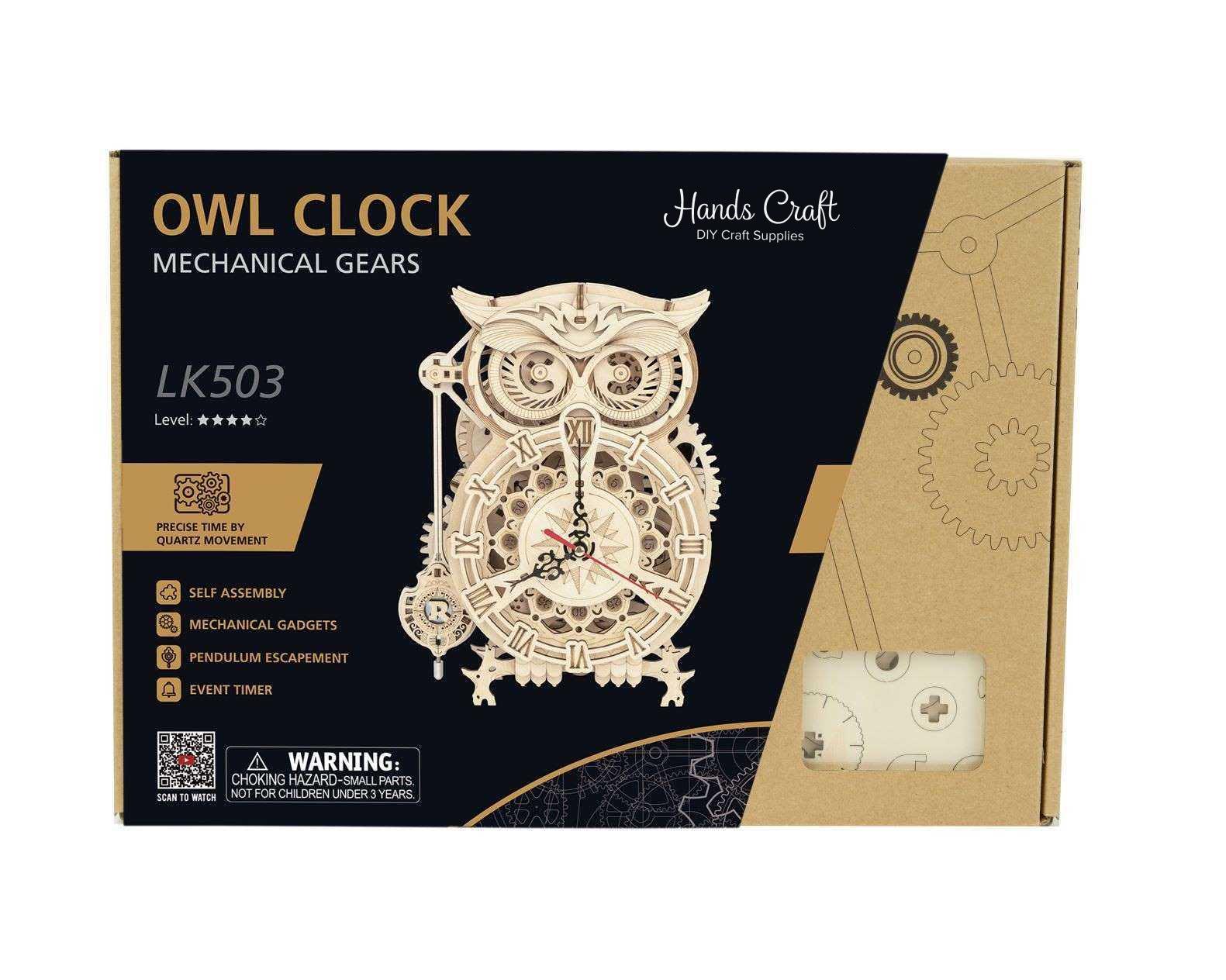 Hands Craft DIY Miniatures Mechanical 3D Wooden Puzzle | Owl Clock