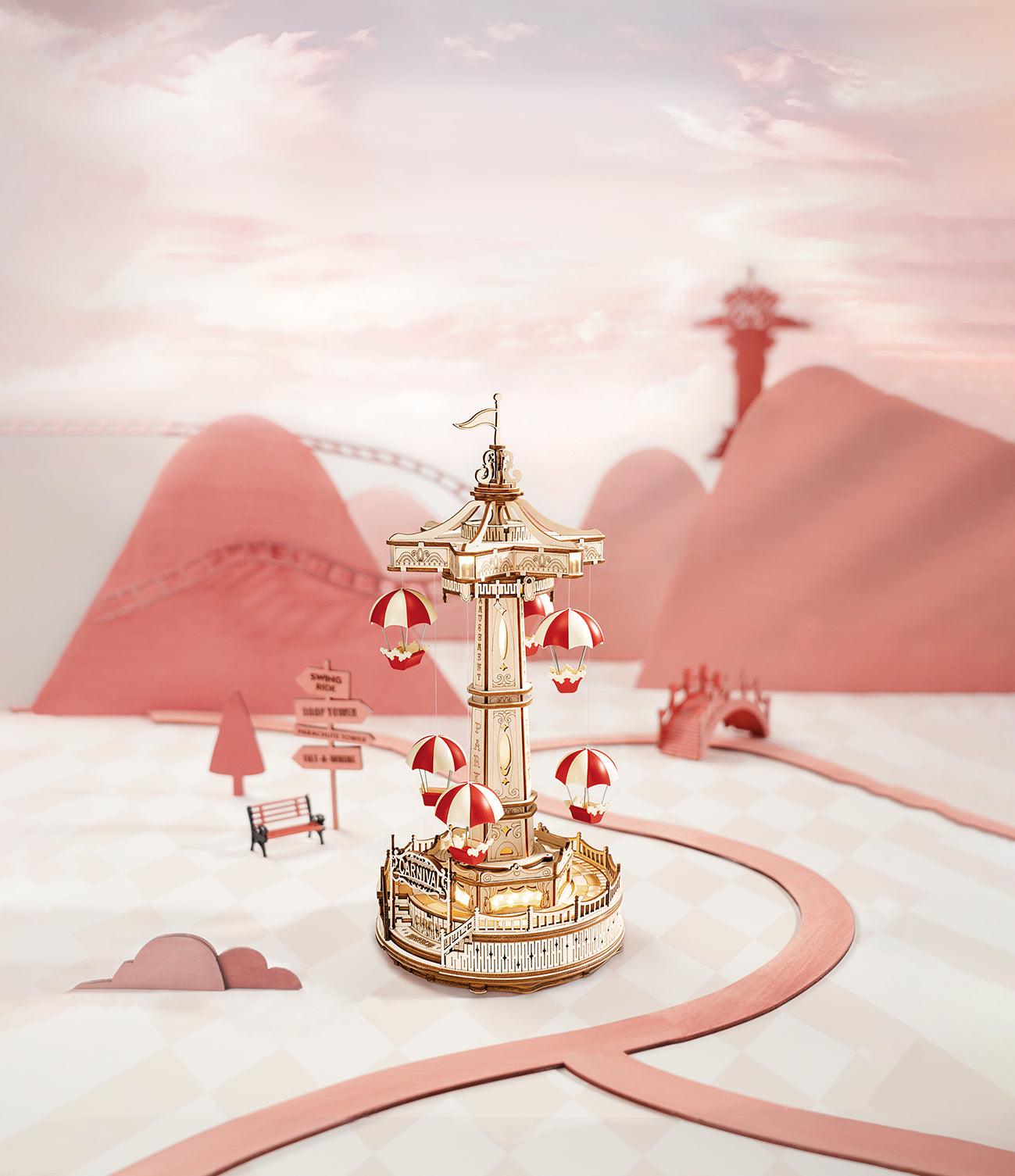 Hands Craft DIY Miniatures Mechanical 3D Wooden Puzzle | Parachute Tower