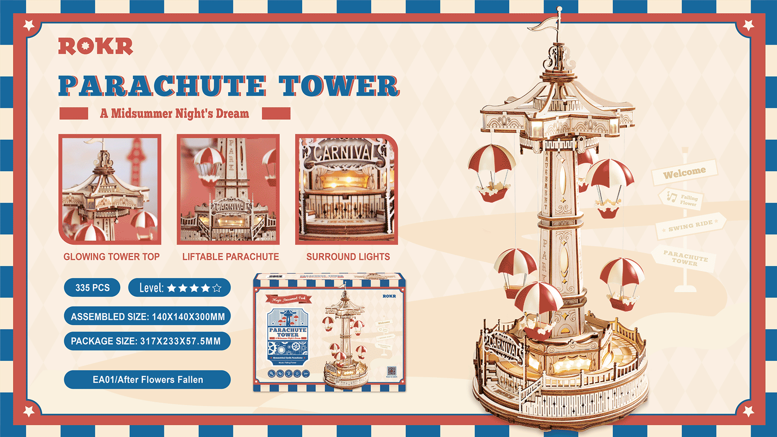 Hands Craft DIY Miniatures Mechanical 3D Wooden Puzzle | Parachute Tower