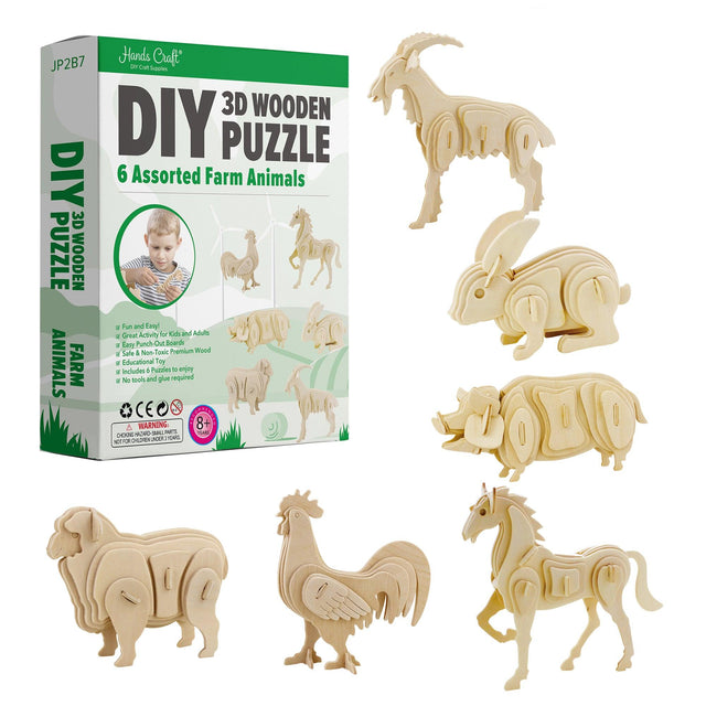 3D Classic Wooden Puzzle Bundle | Farm Animals - Hands Craft US, Inc.