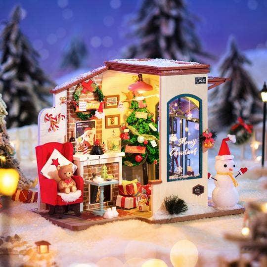 DIY Miniature Dollhouse Kit  Christmas Patio, plays Jingle Bells