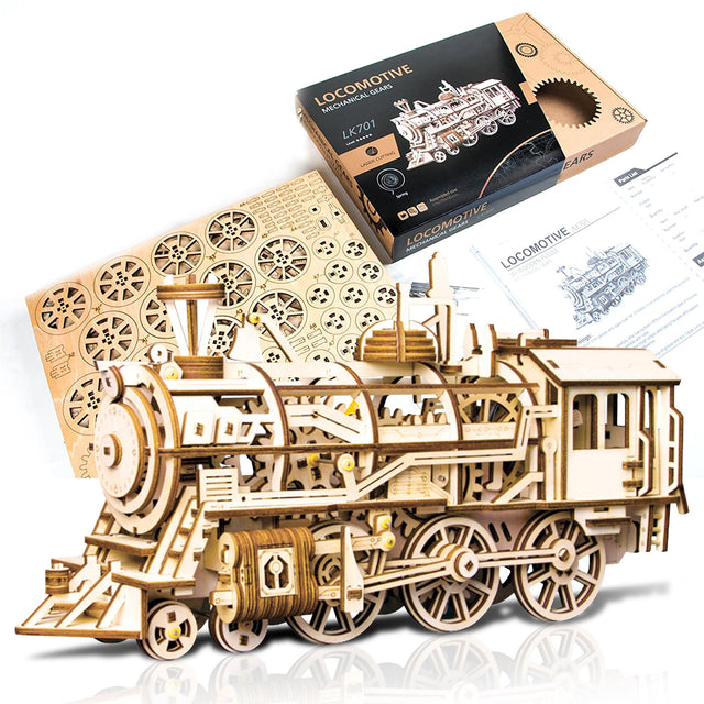 3D Mechanical Wooden Puzzle | Locomotive (Train) - Hands Craft US, Inc.