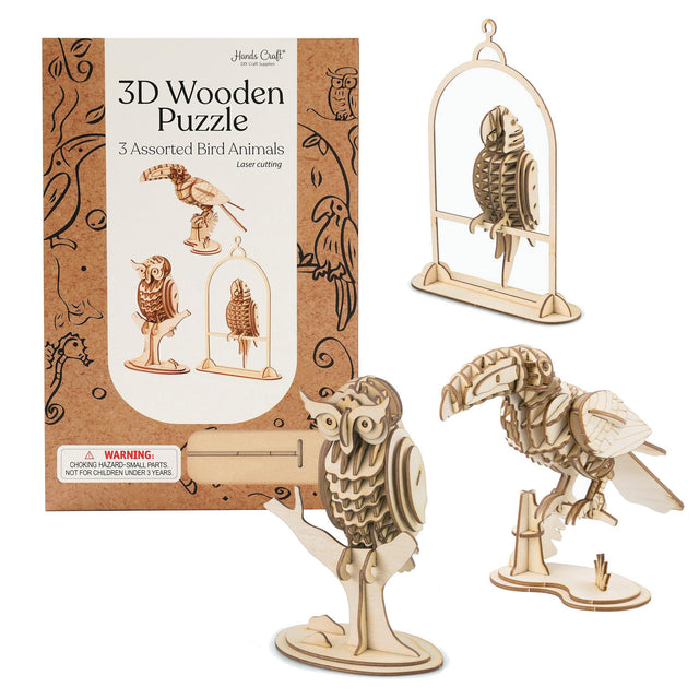 3D Modern Wooden Puzzle Bundle | Birds Animals - Hands Craft US, Inc.