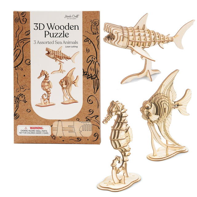 3D Modern Wooden Puzzle Bundle | Sea Animals - Hands Craft US, Inc.