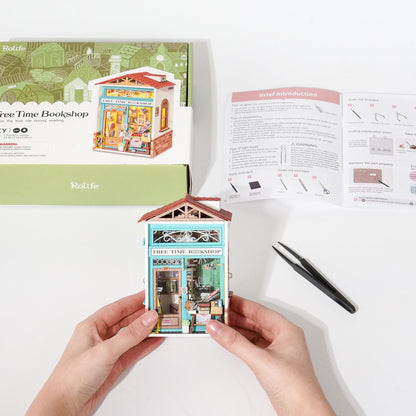 DIY Dollhouse Miniature Store Kit | Free Time Bookshop - Hands Craft US, Inc.