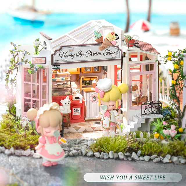 DIY Dollhouse Miniature Store Kit | Honey Ice Cream Shop - Hands Craft US, Inc.